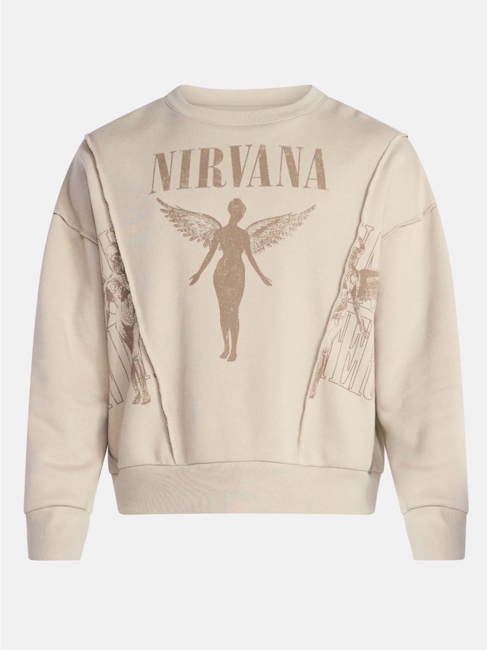 NIRVANA Beige Angel Graphic Crewneck Sweatshirt